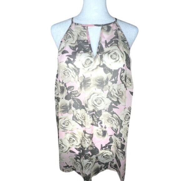 G By Guess Floral Halter Top With Keyhole Back Rose Print Pink & Gray Size Large - Picture 1 of 14